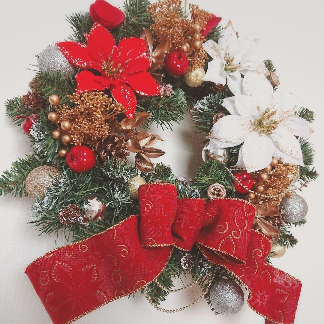 Sale⚜光触媒⚜ポインセチアの豪華なクリスマスリース（40cm）