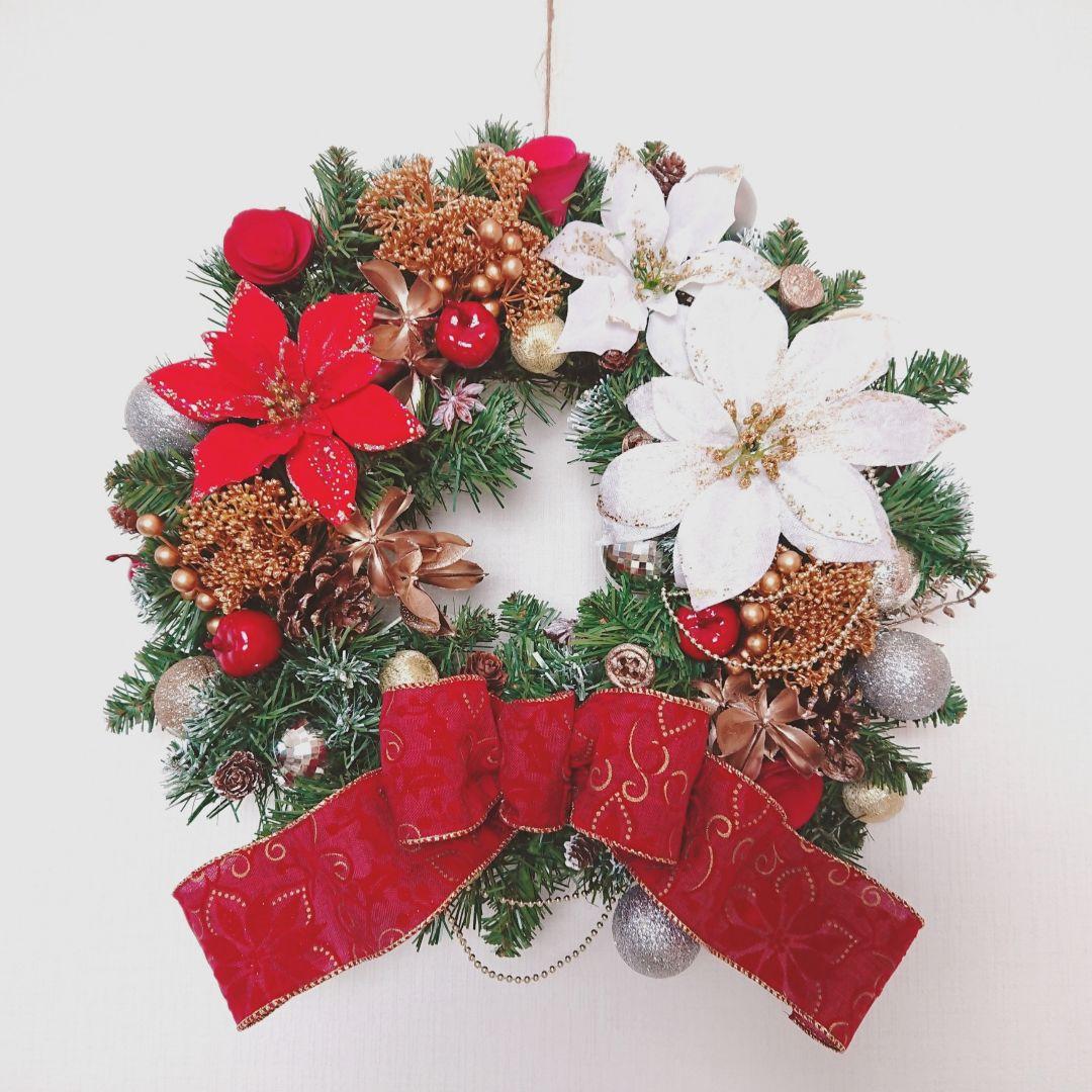 Sale⚜光触媒⚜ポインセチアの豪華なクリスマスリース（40cm）