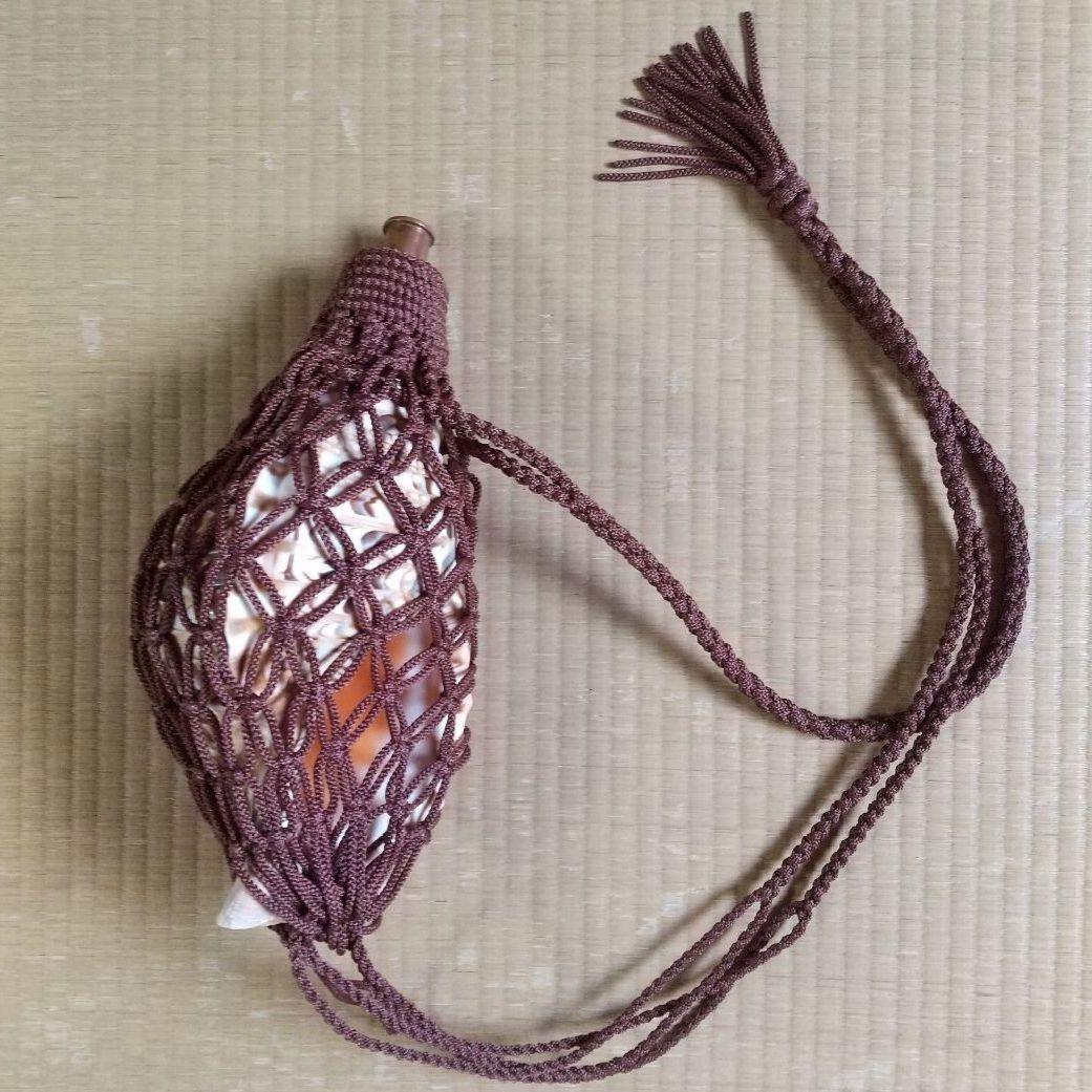 法螺貝　袋　大　ワインレッド色　七宝編み