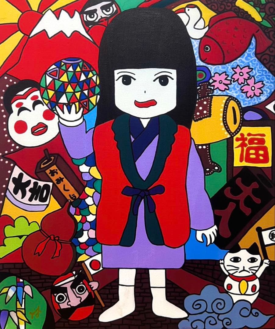 【F10】ジミー大西（座敷わらし）肉筆品/表裏サイン有/手描き/油絵/絵画/額縁