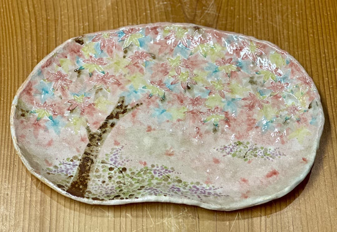 再値下げ　新品　清水焼　もみじ　紅葉　大皿　陶器　瑞光窯　盛皿　飾り皿