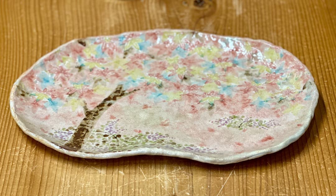 再値下げ　新品　清水焼　もみじ　紅葉　大皿　陶器　瑞光窯　盛皿　飾り皿