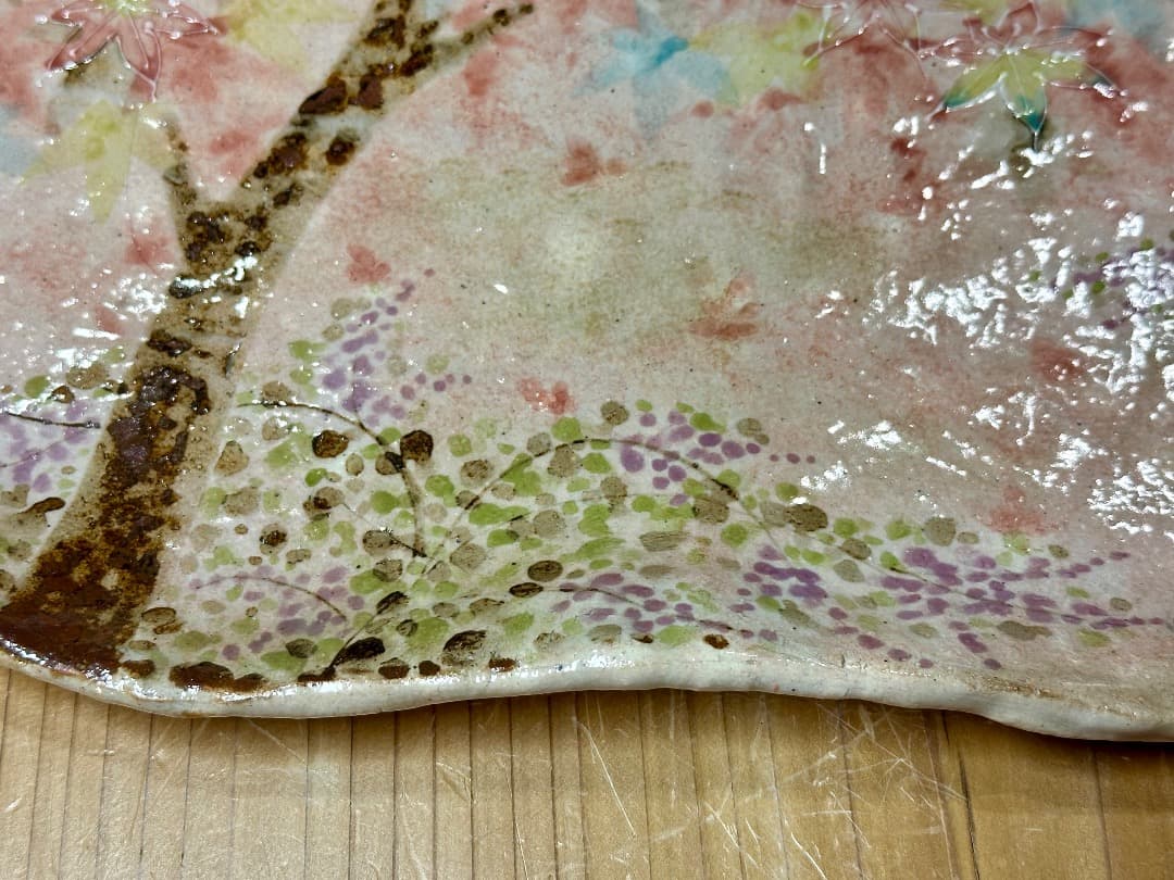 再値下げ　新品　清水焼　もみじ　紅葉　大皿　陶器　瑞光窯　盛皿　飾り皿