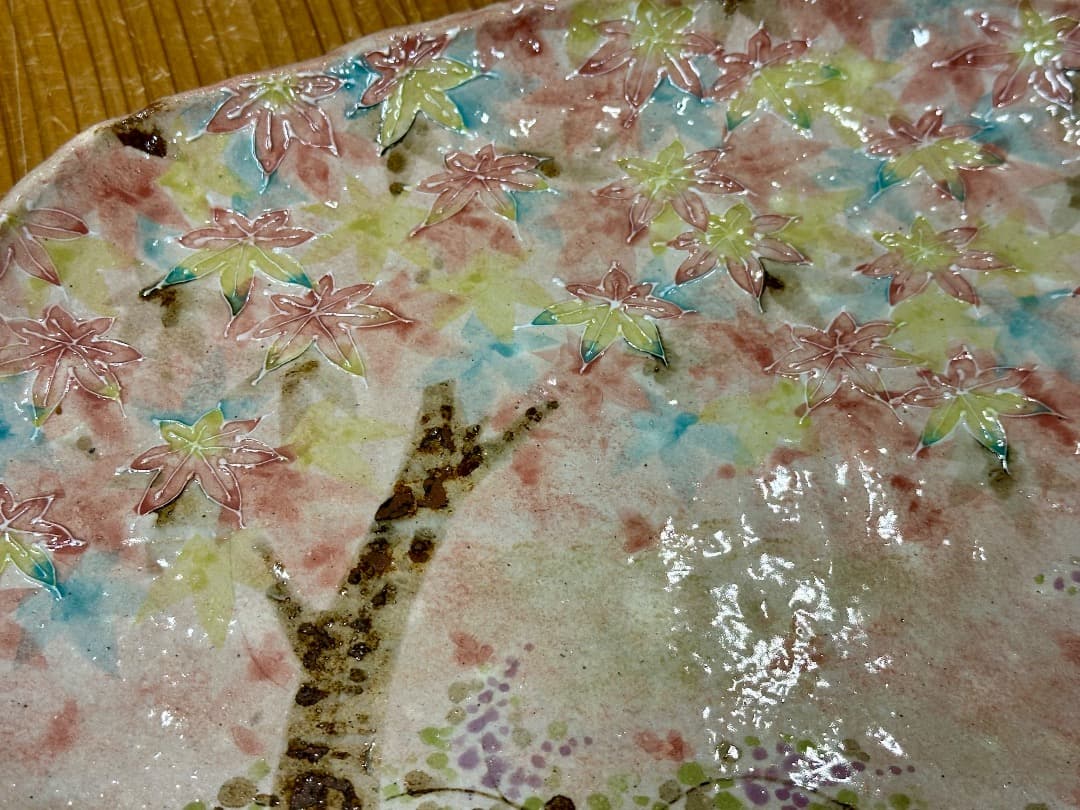 再値下げ　新品　清水焼　もみじ　紅葉　大皿　陶器　瑞光窯　盛皿　飾り皿
