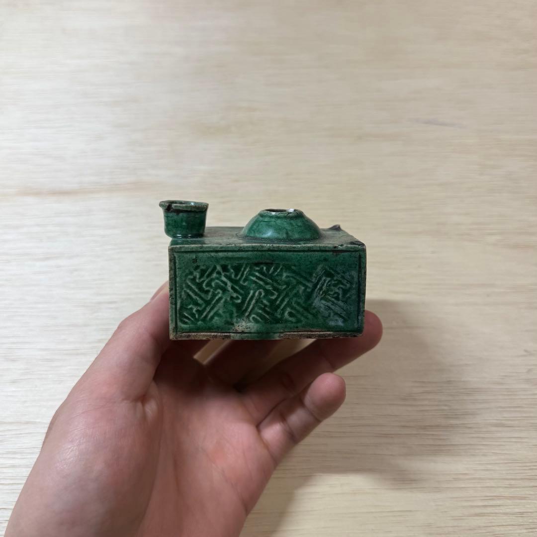 珉平焼 緑釉 水滴 江戸時代 淡路焼 珉平 古伊万里 古瀬戸 古美術 骨董 民藝