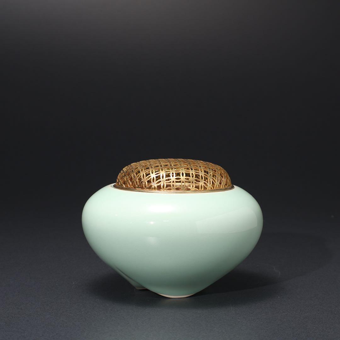 青磁香炉　三枝惣太郎　共箱　香道具　R1522ダN3