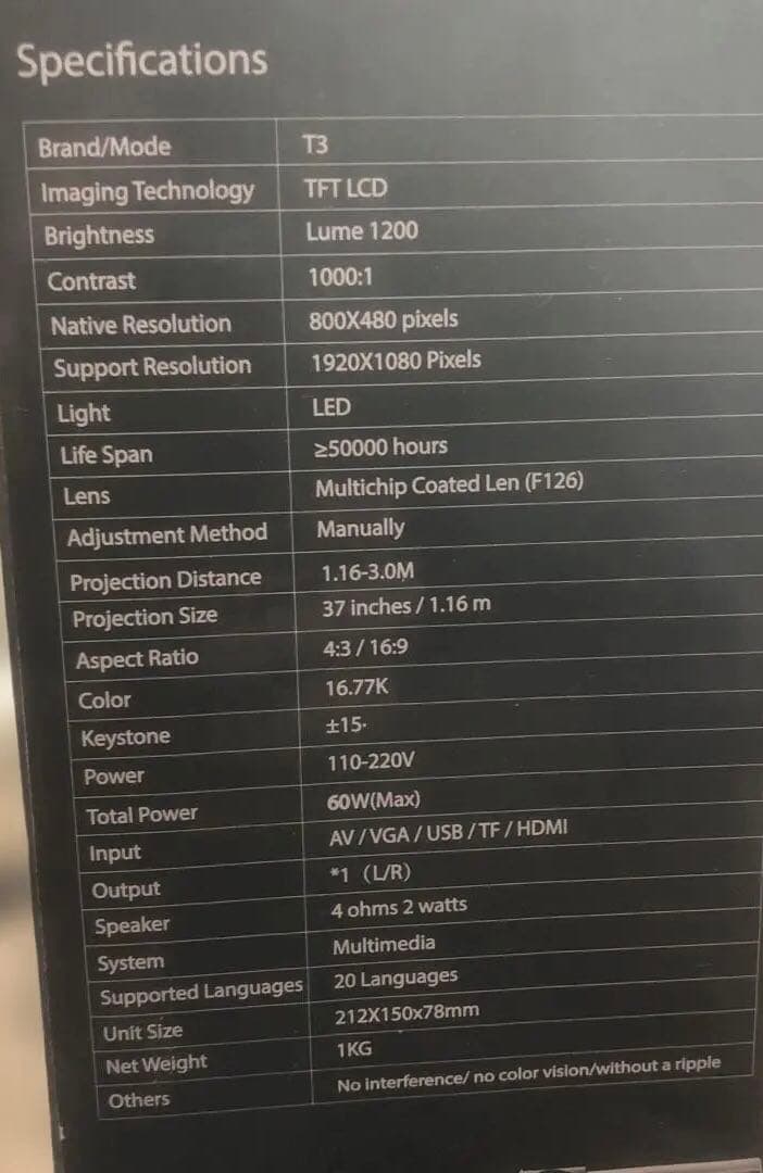 小型LEDプロジェクター　シネマランプ(ホワイト)