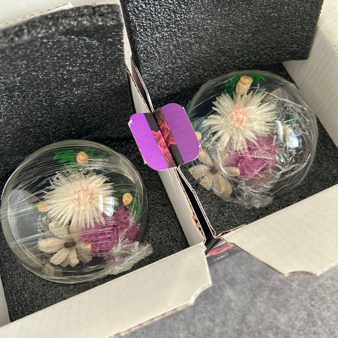 2点セット　お供え プリザーブドフラワー 仏壇用 仏花 LEDライト付き　白＋紫