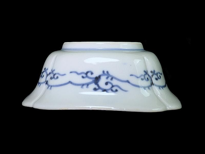 大聖寺古伊万里　菊花四方襷紋に獅子の図　四方角向付　E508AS-CRw