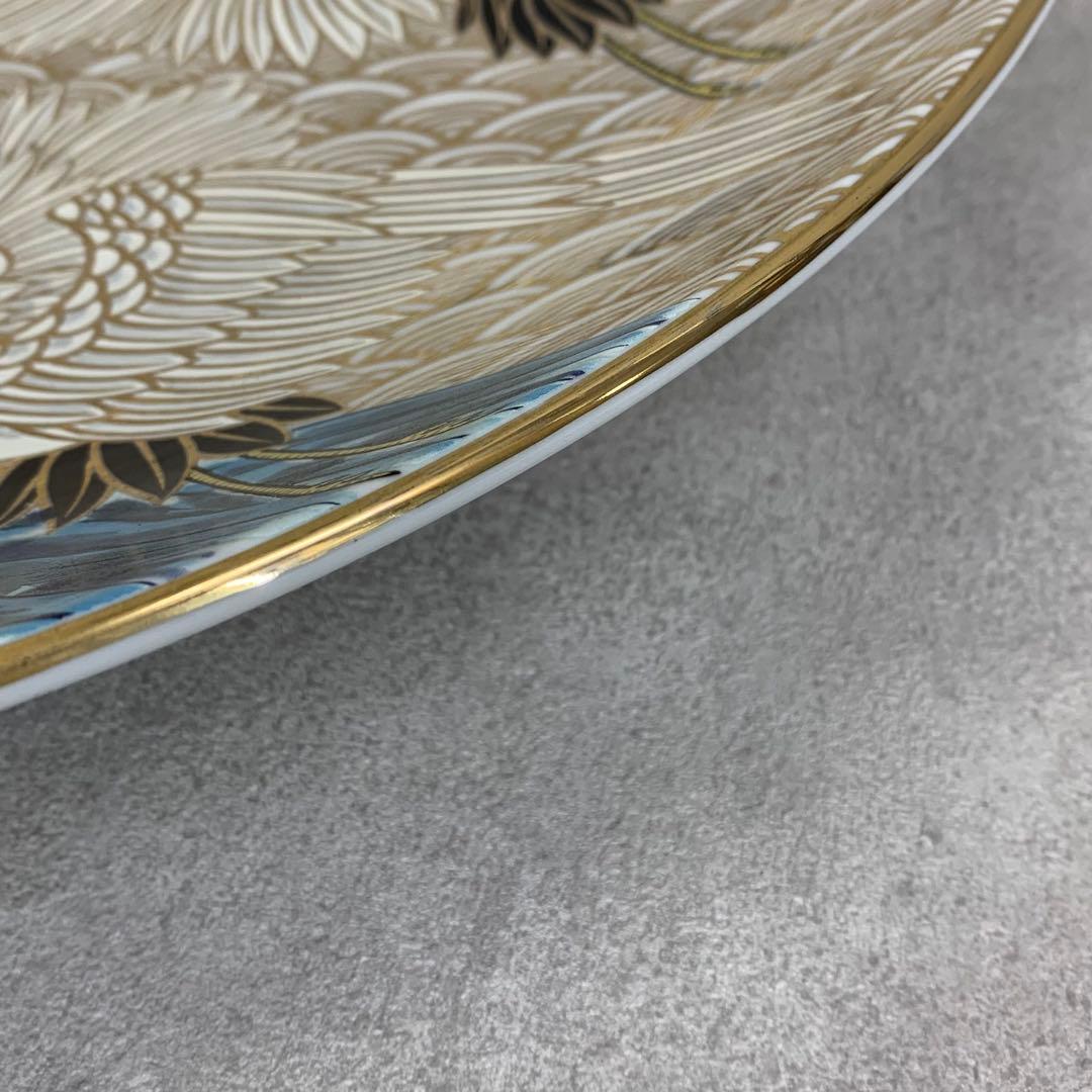 大皿 直径45.5cm 有田 静山作 波鶴 金彩 賀正 正月 飾り皿 皿