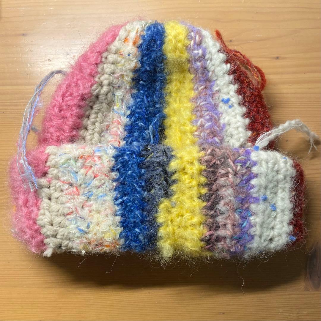 マルチカラー ストライプ ニット帽　ハンドメイド　編み物 分厚い