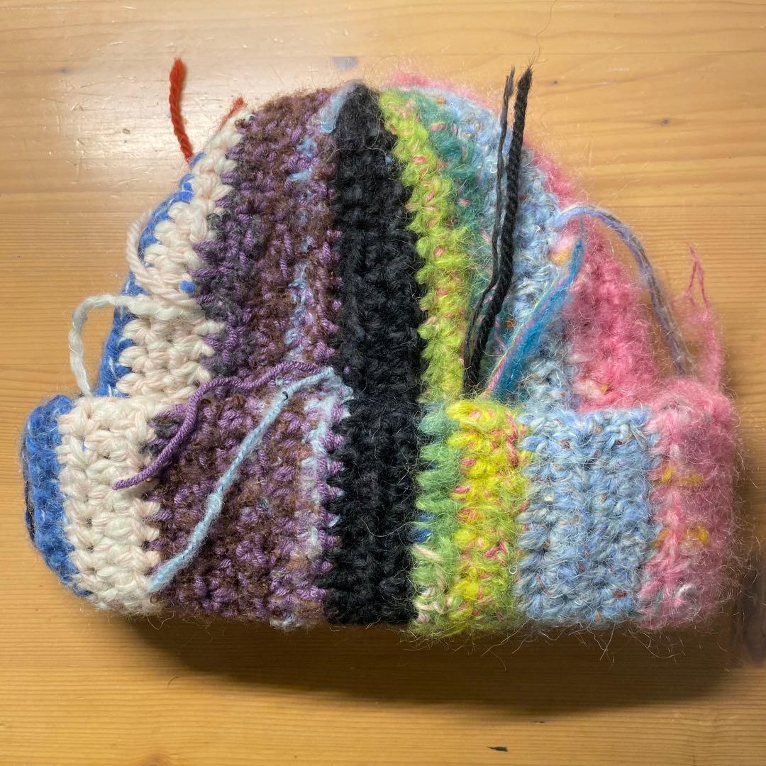 マルチカラー ストライプ ニット帽　ハンドメイド　編み物 分厚い