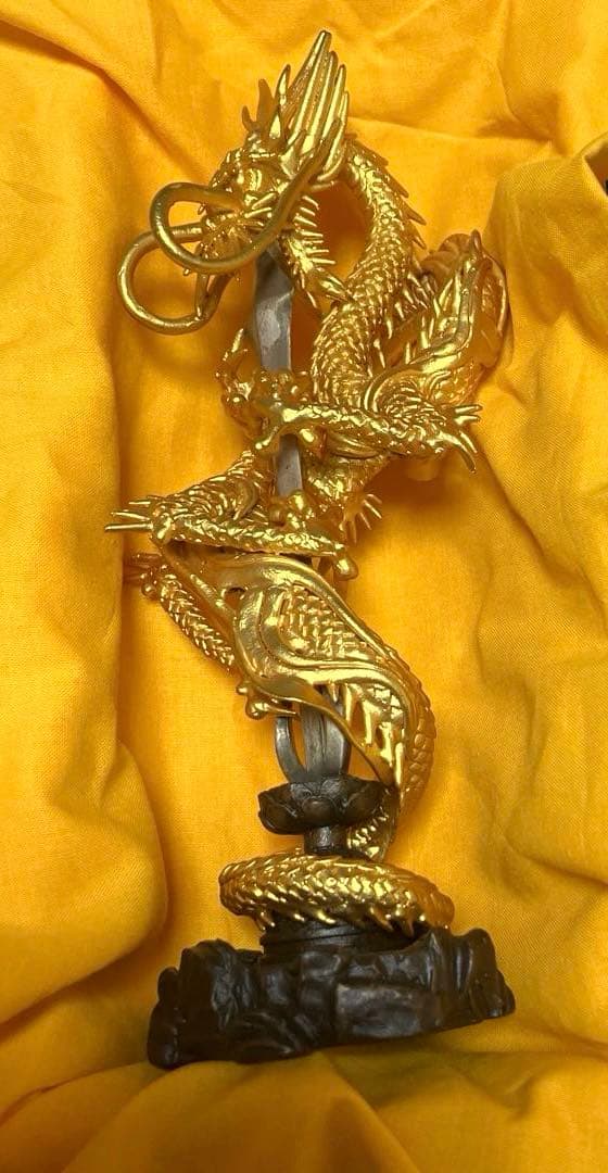 仏教美術　伝統工芸品　倶利伽羅大龍　不動明王　高岡銅器　共箱有　☆作者:須賀月芳