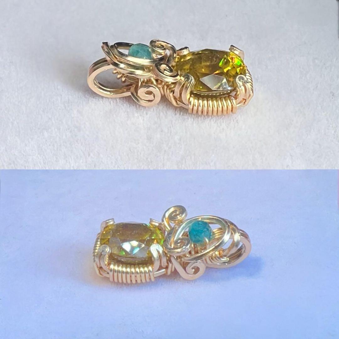 【for ☆ よとぽん ☆様】スフェーン　ワイヤーラッピング　ペンダントトップ