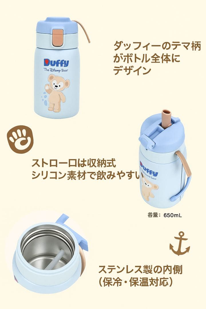 【最新☆正規品】ジェラトーニ　ストロー付水筒　650ml 上海ディズニー