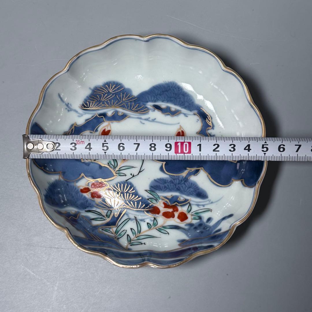 古伊万里　染錦松文様なます皿　10客　ホタルの窯印　江戸期　直径15.3cm