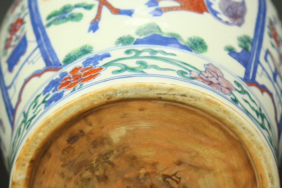 中国美術 色絵 壷 瓶(ZE745)