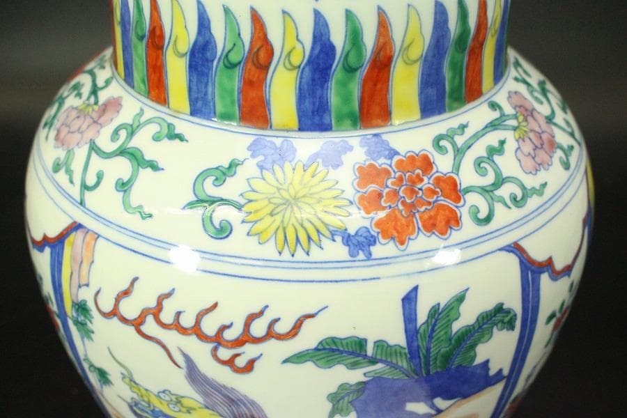 中国美術 色絵 壷 瓶(ZE745)