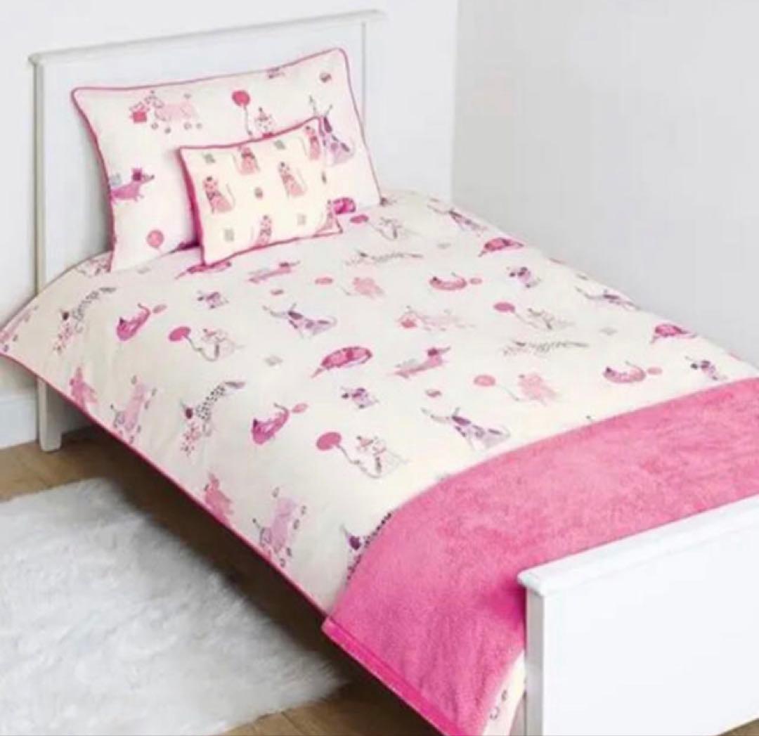 イギリス直輸入：ローラアシュレイ掛けカバー＋枕カバーセット　ペットたちのパーティ