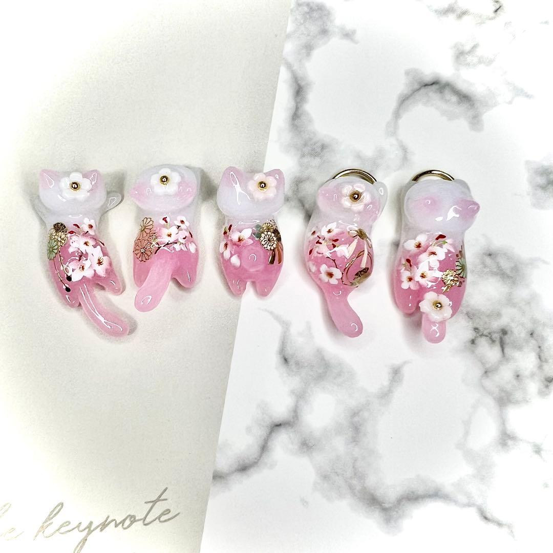 リクエスト専用　エレガントなお花　水色　リボン　猫　5個セット