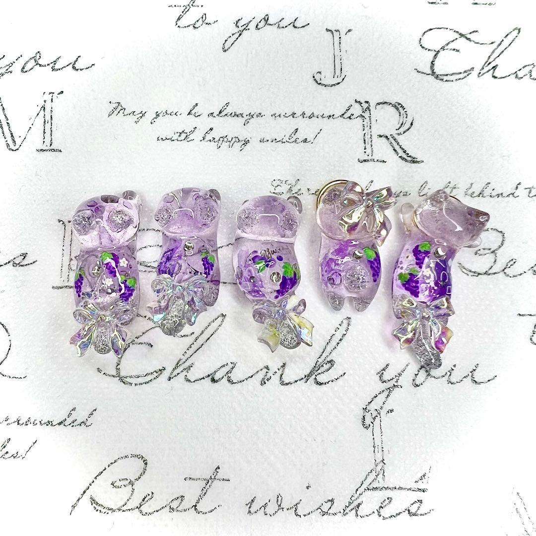 リクエスト専用　エレガントなお花　水色　リボン　猫　5個セット