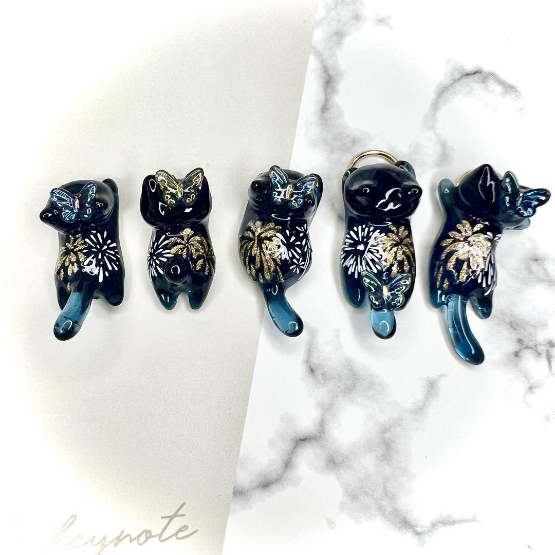 リクエスト専用　エレガントなお花　水色　リボン　猫　5個セット