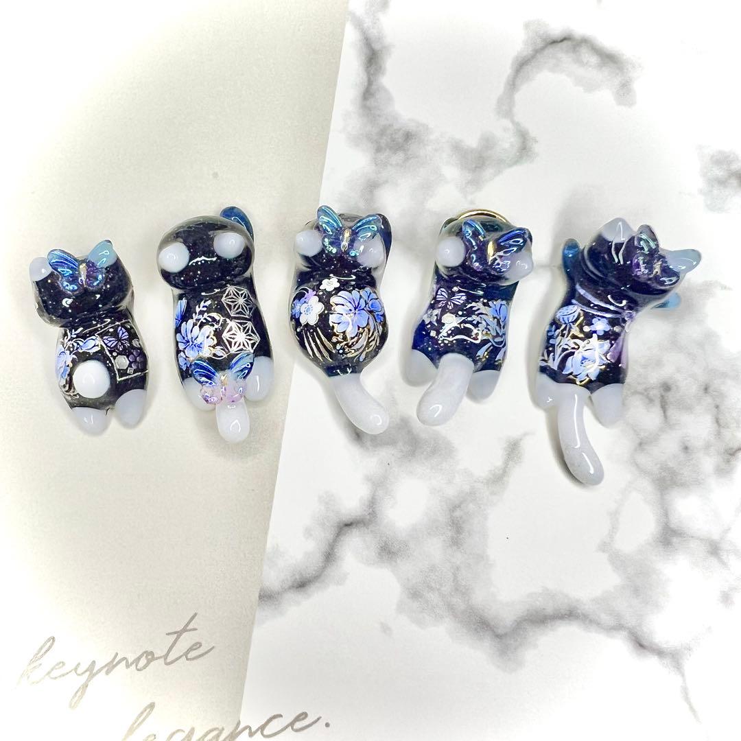 リクエスト専用　エレガントなお花　水色　リボン　猫　5個セット