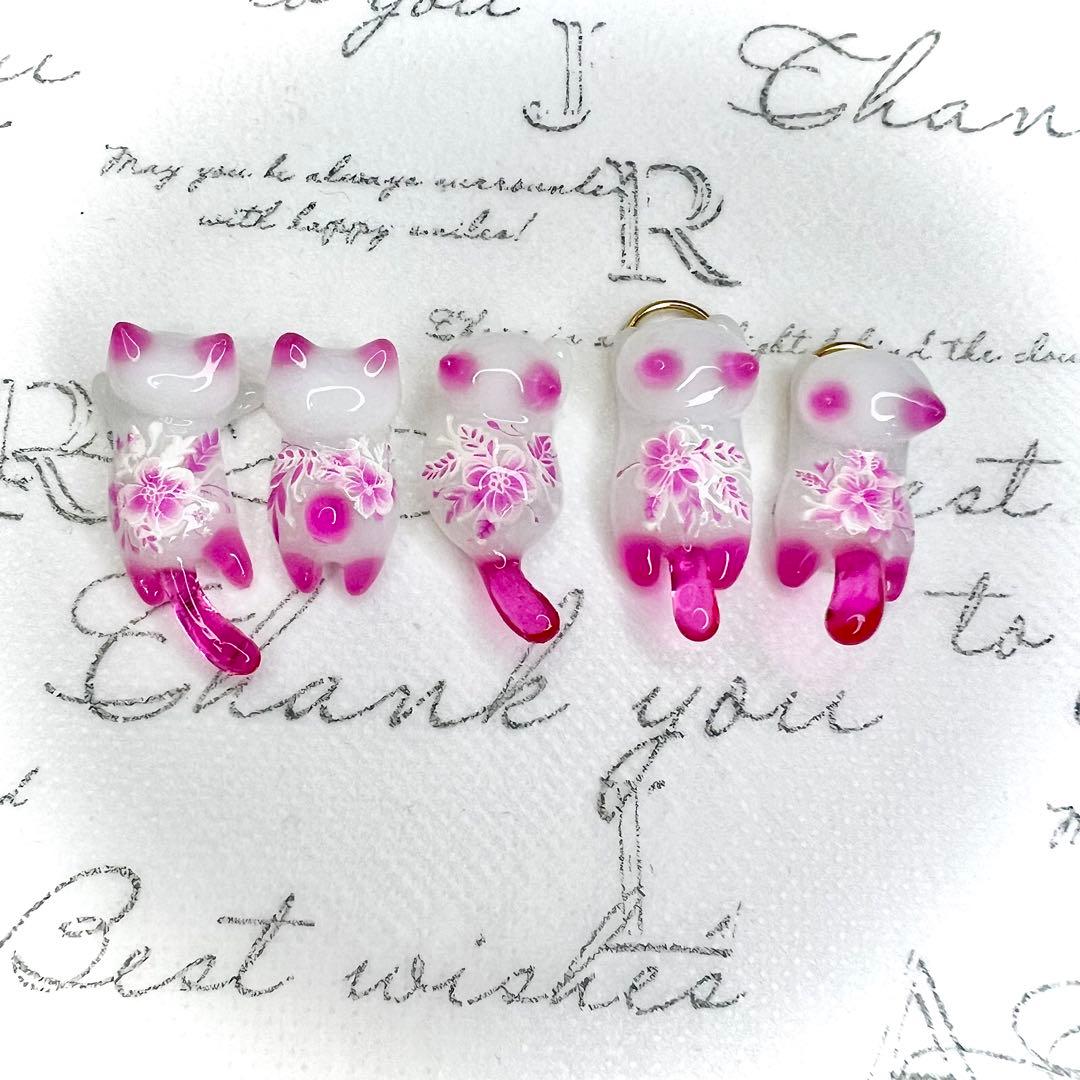 リクエスト専用　エレガントなお花　水色　リボン　猫　5個セット