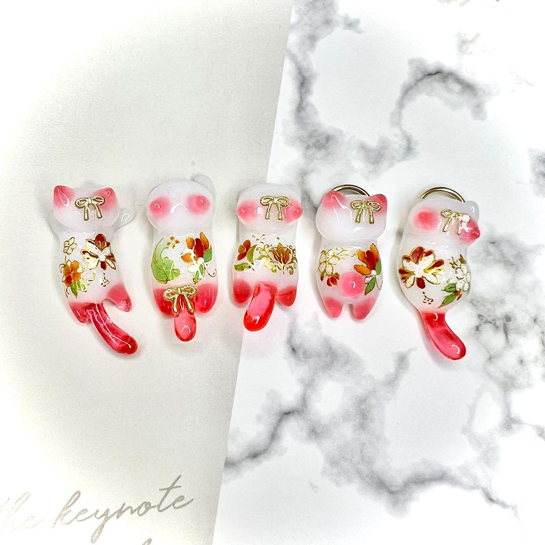 リクエスト専用　エレガントなお花　水色　リボン　猫　5個セット