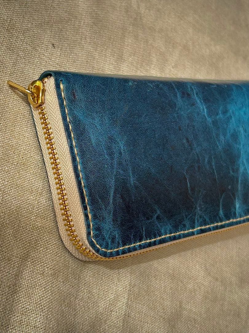 本革 ラウンドファスナー長財布 蒼 イタリアンレザー 手縫い仕立て