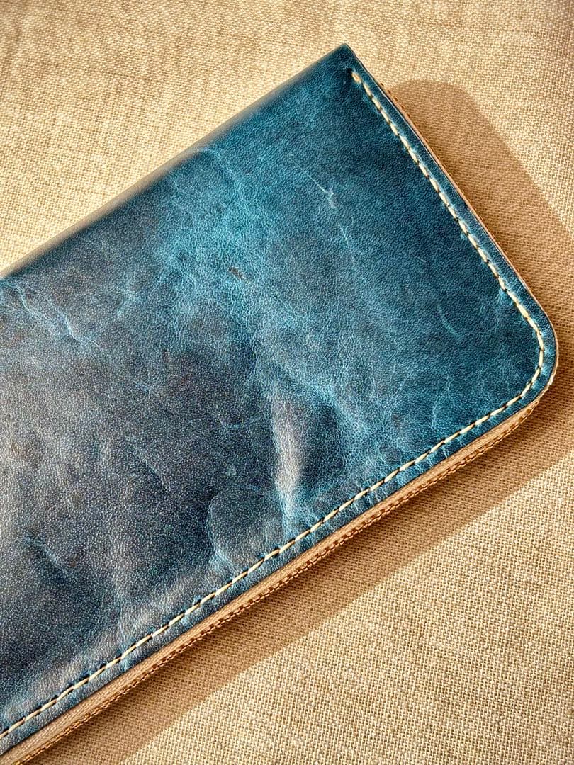 本革 ラウンドファスナー長財布 蒼 イタリアンレザー 手縫い仕立て