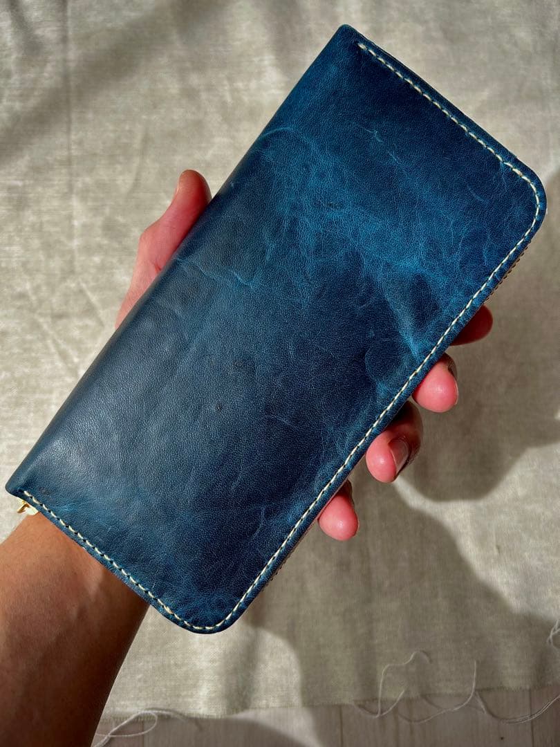本革 ラウンドファスナー長財布 蒼 イタリアンレザー 手縫い仕立て
