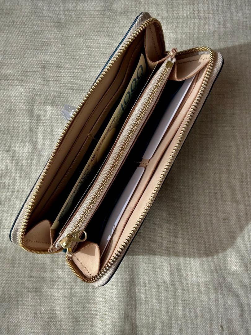 本革 ラウンドファスナー長財布 蒼 イタリアンレザー 手縫い仕立て