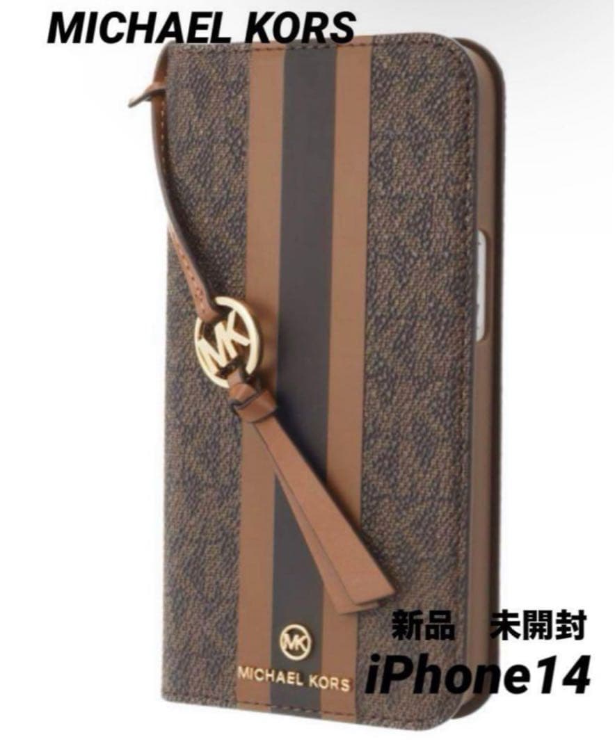 【新品】マイケルコース　ストライプ iPhone14 ケース タッセル　②