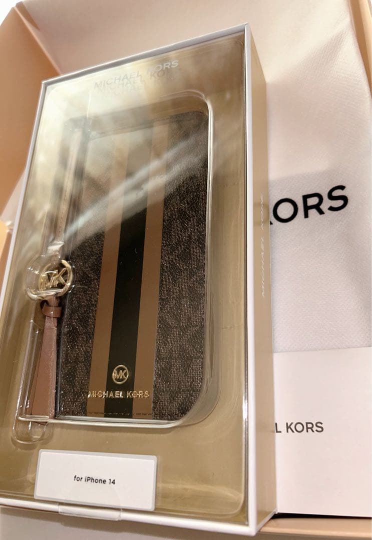 【新品】マイケルコース　ストライプ iPhone14 ケース タッセル　②