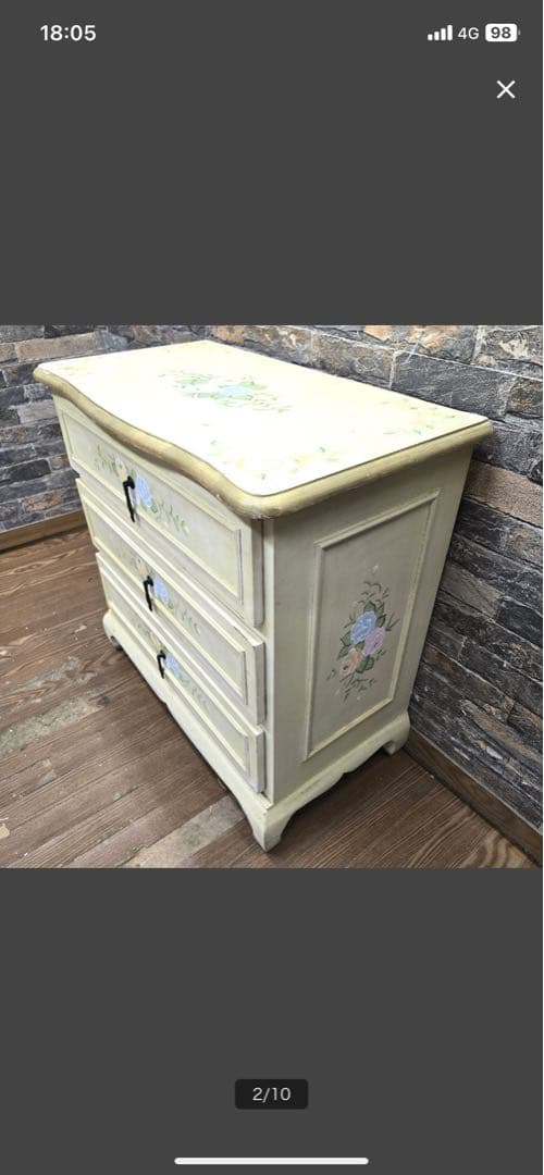 木製花柄3段ヨーロピアンテイスト　アンティークチェスト