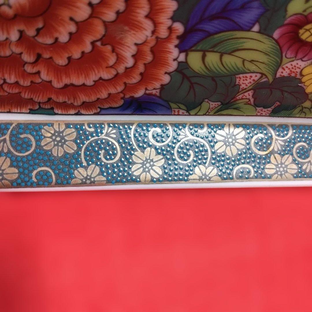 九谷焼　正峰窯　八角皿　色絵　飾り皿　隅切り長角皿　青粒鉄仙　金彩　大皿