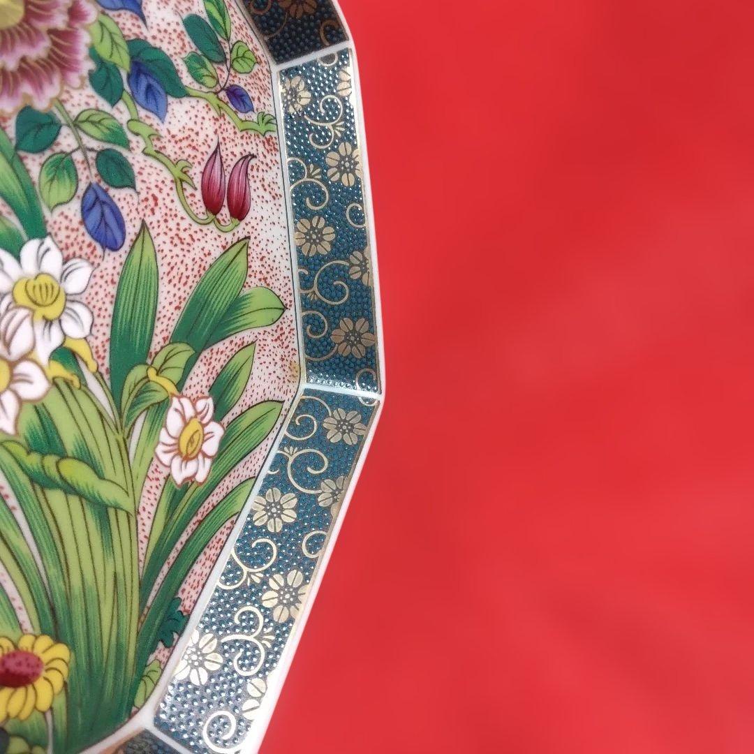 九谷焼　正峰窯　八角皿　色絵　飾り皿　隅切り長角皿　青粒鉄仙　金彩　大皿