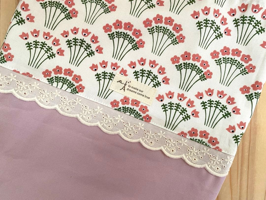 ハンドメイド　入園入学準備　レッスンバッグ　6点セット　アーチフラワー　ピンク