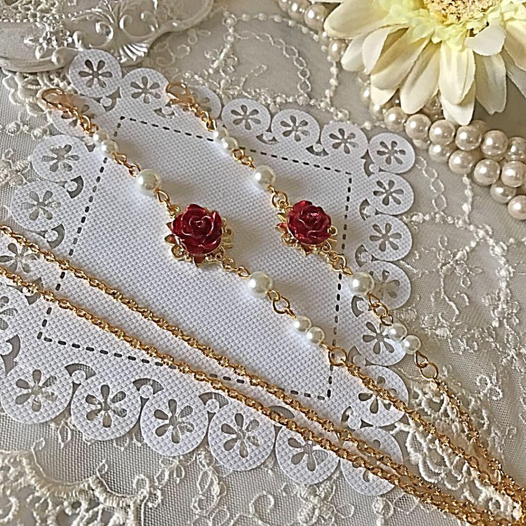♪再販❤️ 薔薇　パール　マスクチェーン　メガネチェーン　ハンドメイド　マスク