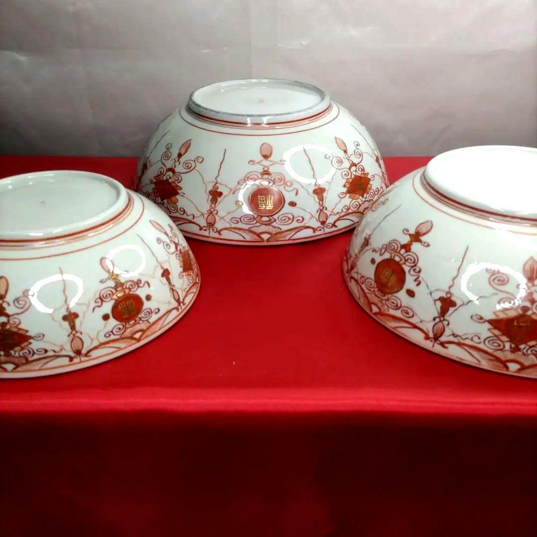 九谷焼　古九谷　金彩　赤絵　三ツ鉢　小鉢　中鉢　大鉢　骨董　希少　明治期