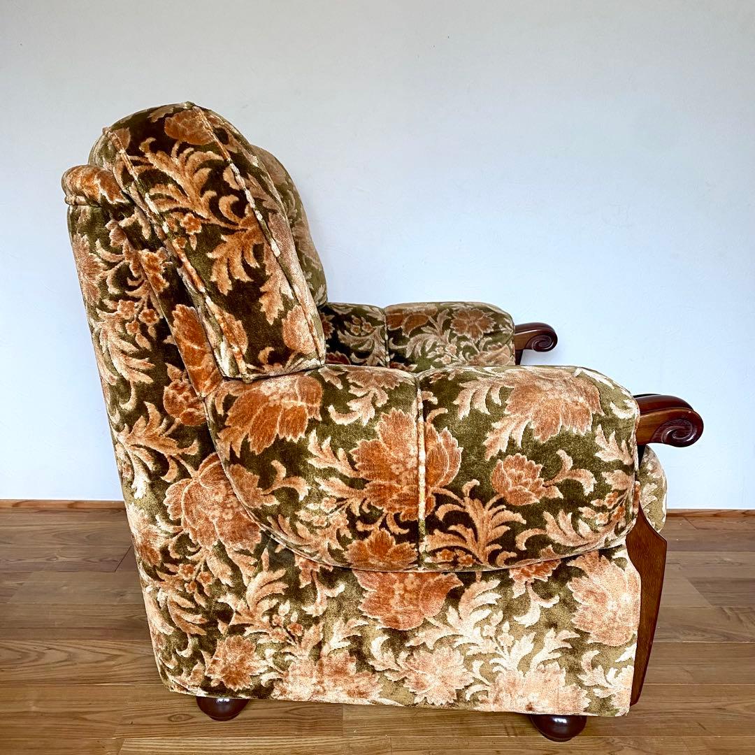昭和レトロ オールド カリモク 金華山 1人掛け ソファー 花柄 ベロア ②