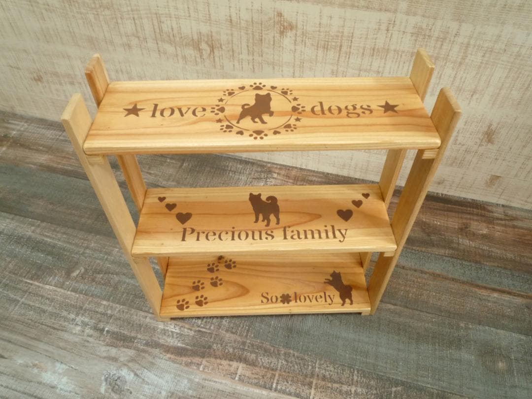 192--⭐販売済品❤️デザインサンプル⭐柴犬柄⭐棚BOX付3段ラック❤️