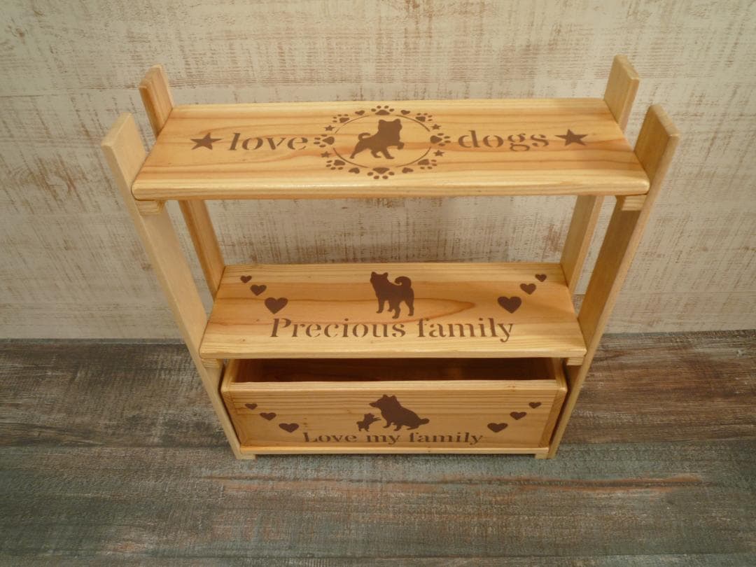 192--⭐販売済品❤️デザインサンプル⭐柴犬柄⭐棚BOX付3段ラック❤️