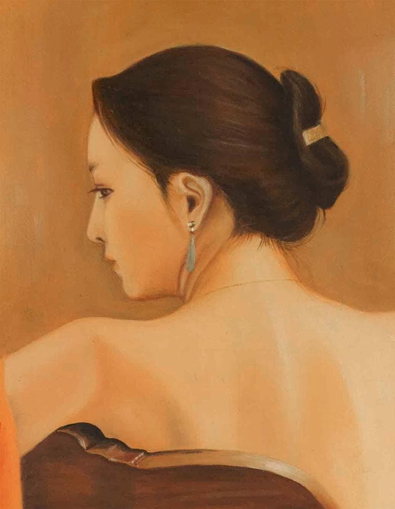 森本草介　油彩　肉筆『背凭れの裸婦』表サイン　裏サイン　F8号　額装　b656