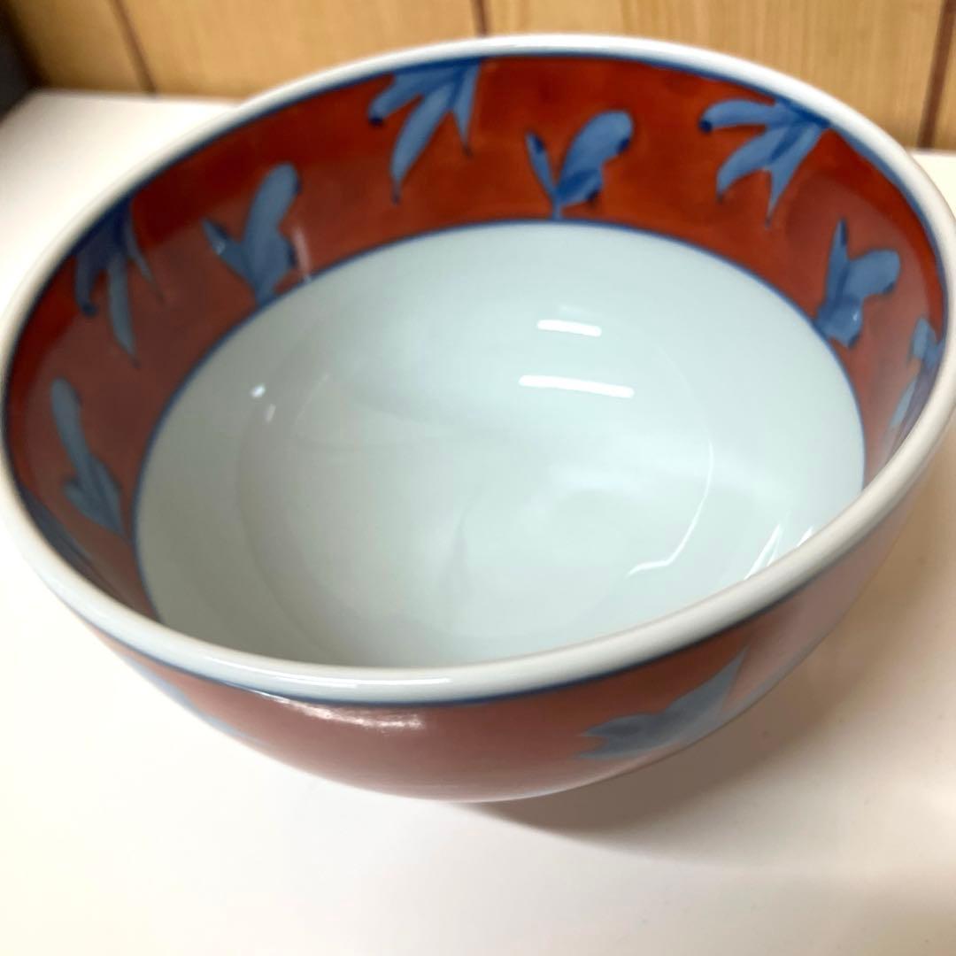 E89 【未使用】 源右衛門 赤濃牡丹絵 茶碗　飯碗
