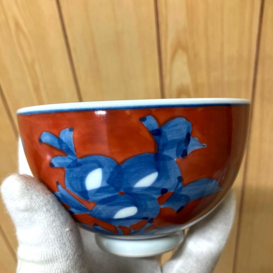 E89 【未使用】 源右衛門 赤濃牡丹絵 茶碗　飯碗