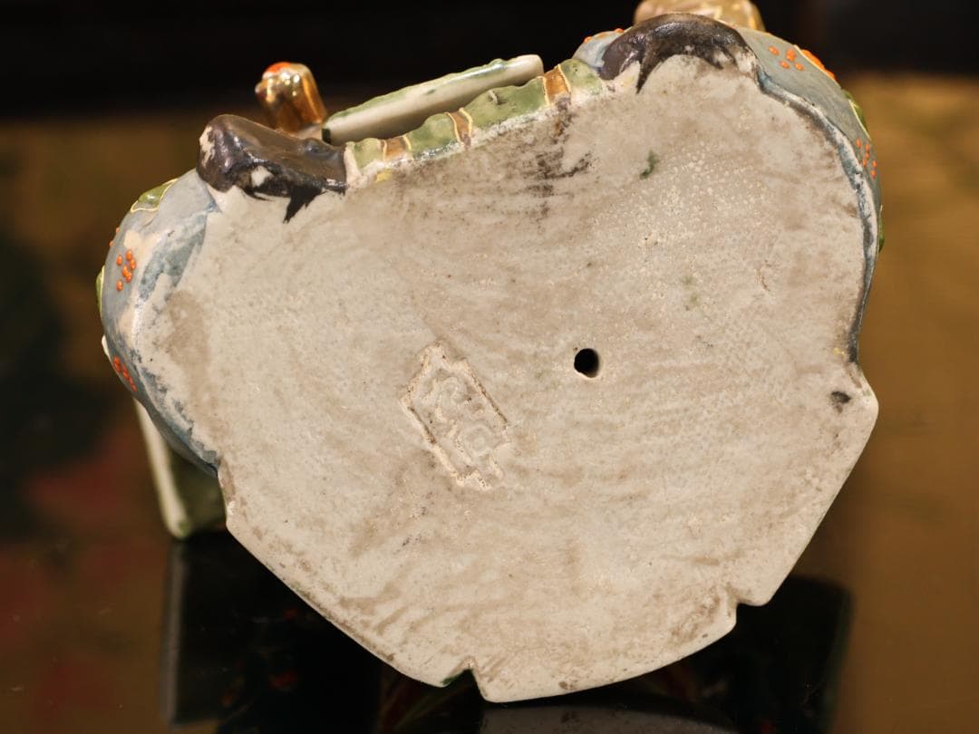 BK523　九谷焼　楠木正成 正行　桜井の別れ　陶人形 置物　金彩色絵 戦国武将