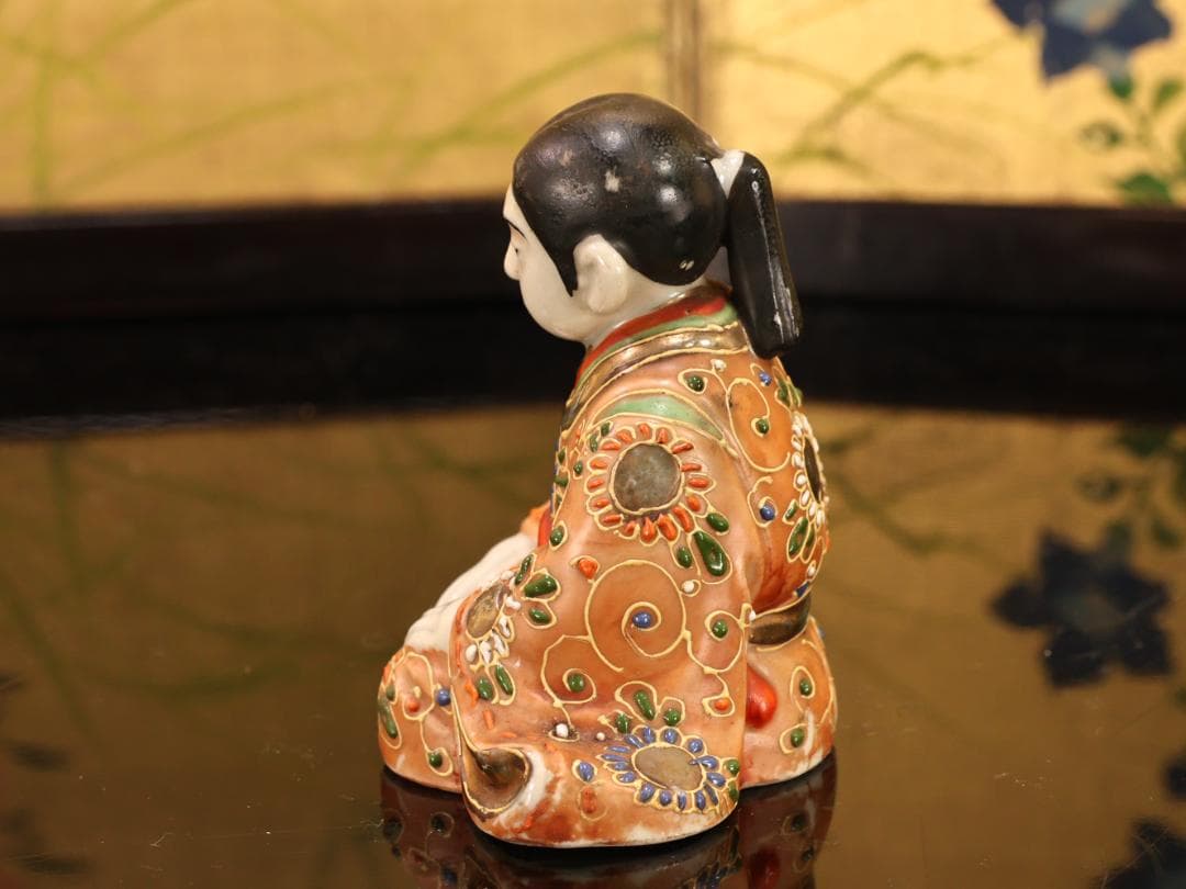 BK523　九谷焼　楠木正成 正行　桜井の別れ　陶人形 置物　金彩色絵 戦国武将