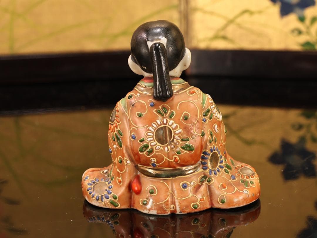 BK523　九谷焼　楠木正成 正行　桜井の別れ　陶人形 置物　金彩色絵 戦国武将